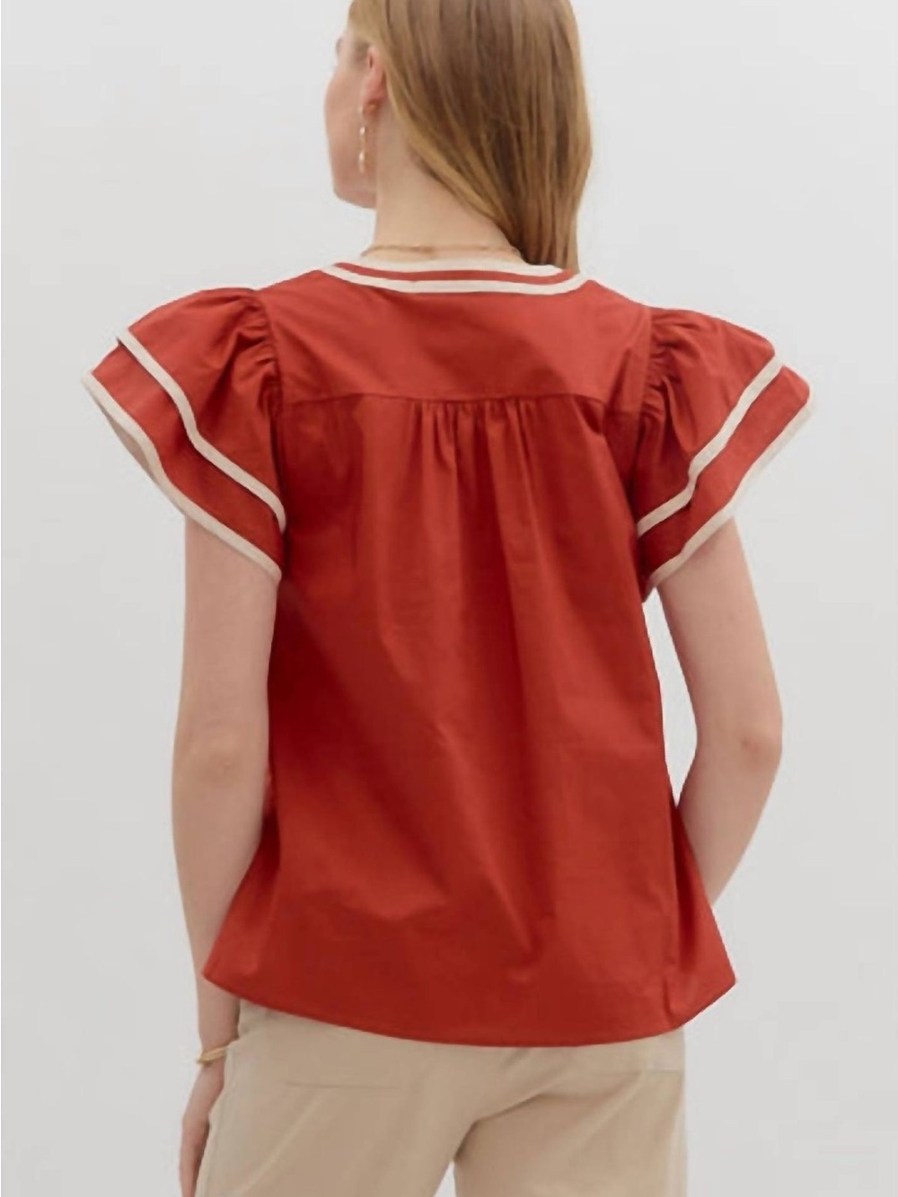 entro Rust Embroidered Flutter-Sleeve Top - Picture 2 of 6
